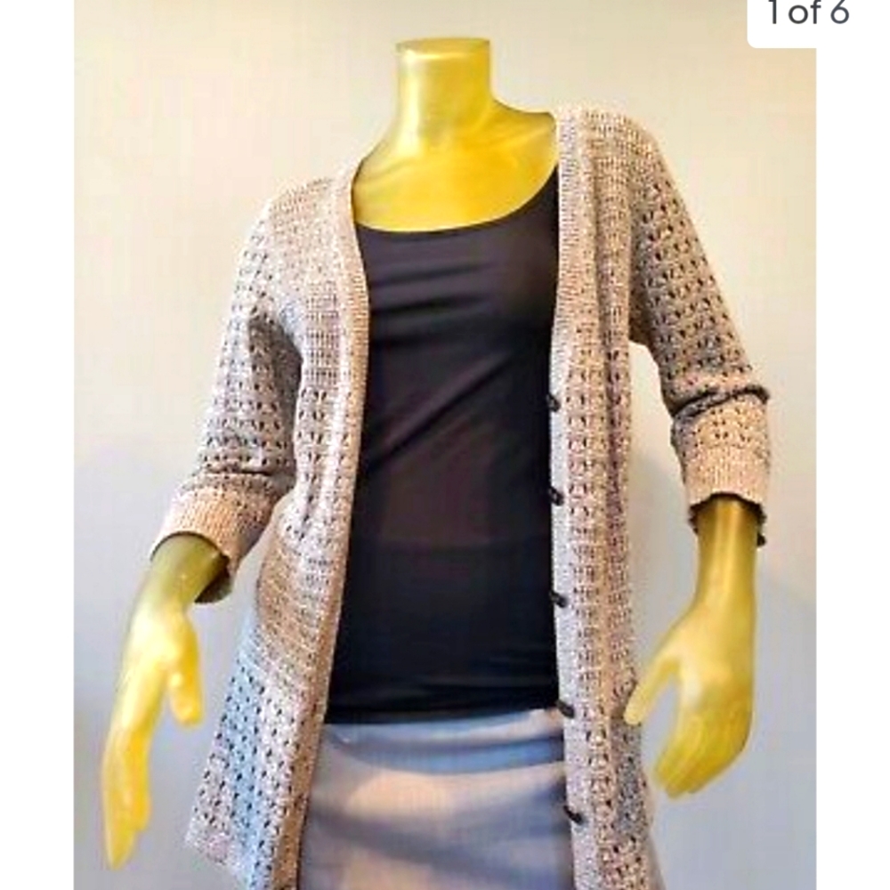 D K N Y Crochet Gray Sweater.
